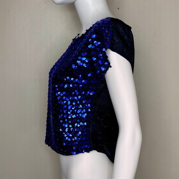 Vintage 1980s Blue Sequin Top, Rio Blouse Size S/M - Picture 3 of 6